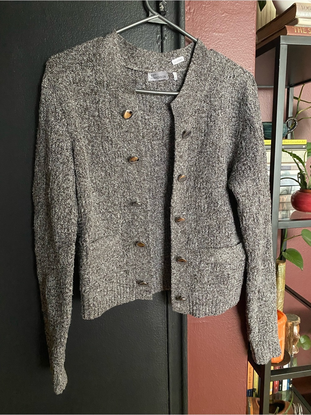 89th & Madison Gray marle Bouclé large silver Button-Front Cardigan Jacket